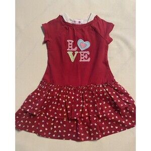 Toddler Girl’s Valentine’s Day Dress Ruffled Pink Red Hearts Size 4T